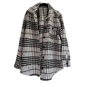 Express Womens Black White Houndstooth‎ Plaid Shacket Shirt Jacket Size M